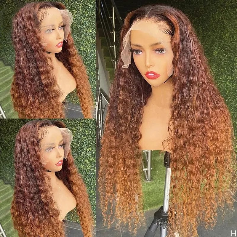 Wholesale Price High Density Deep Curly Ombre Honey Brown Color Virgin Brazilian Cuticle Aligned Hair Lace Frontal Wigs