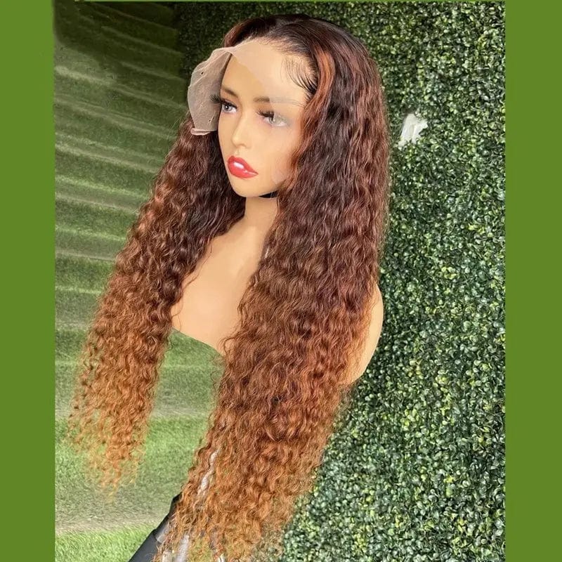 Wholesale Price High Density Deep Curly Ombre Honey Brown Color Virgin Brazilian Cuticle Aligned Hair Lace Frontal Wigs