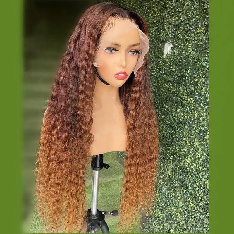 Wholesale Price High Density Deep Curly Ombre Honey Brown Color Virgin Brazilian Cuticle Aligned Hair Lace Frontal Wigs