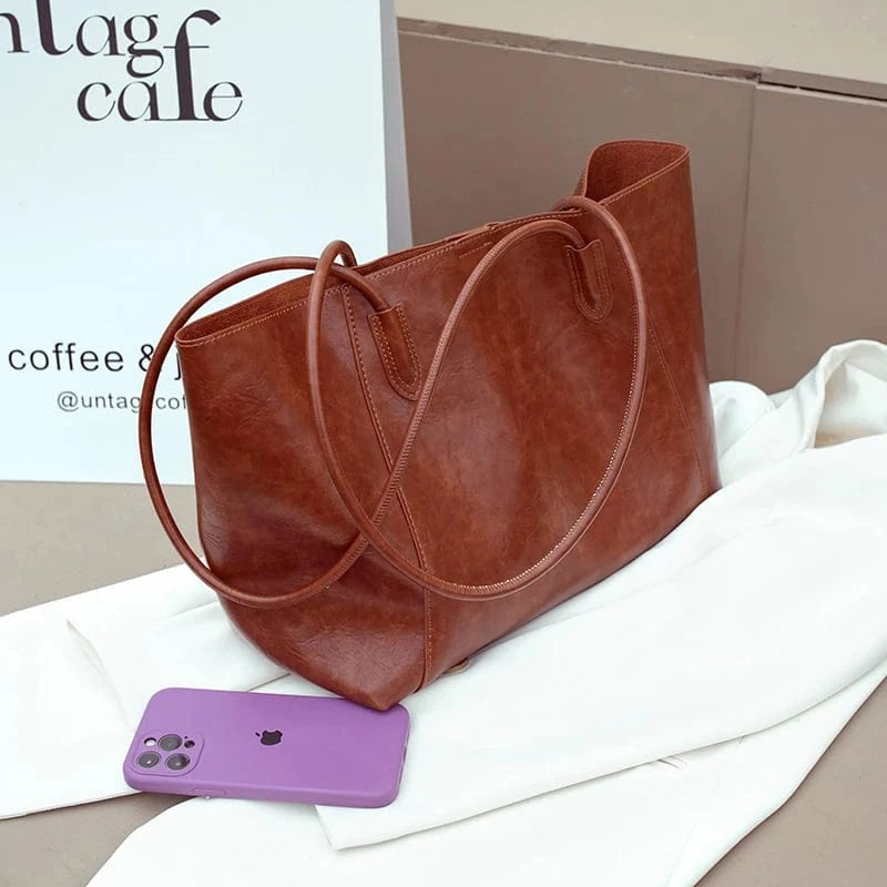 wholesale price tote bag purse handbag faux leather tote bag brown color big working class handbags