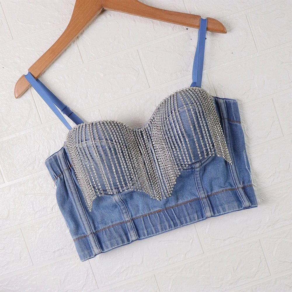 Wholesale rhinestone Fringe top bustier women Vest corset bustier top