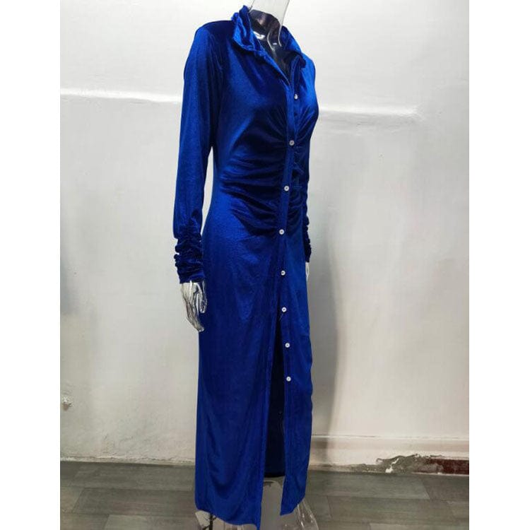 Wholesale S-3XL 2022 Fall Women Plus Size Plain Long Dresses for 2022 Women Lady Casual Long Sleeve Party Elegant Cardigan Dress