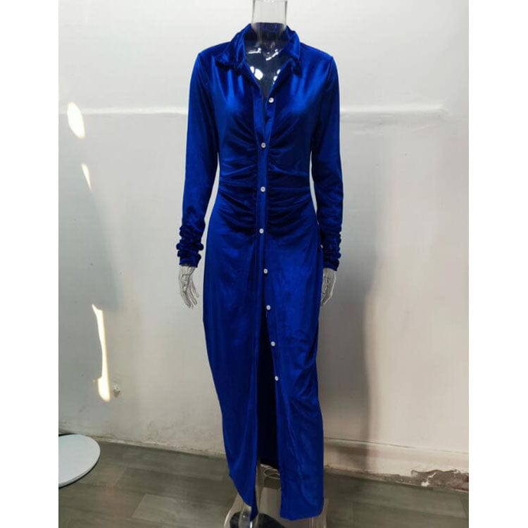 Wholesale S-3XL 2022 Fall Women Plus Size Plain Long Dresses for 2022 Women Lady Casual Long Sleeve Party Elegant Cardigan Dress