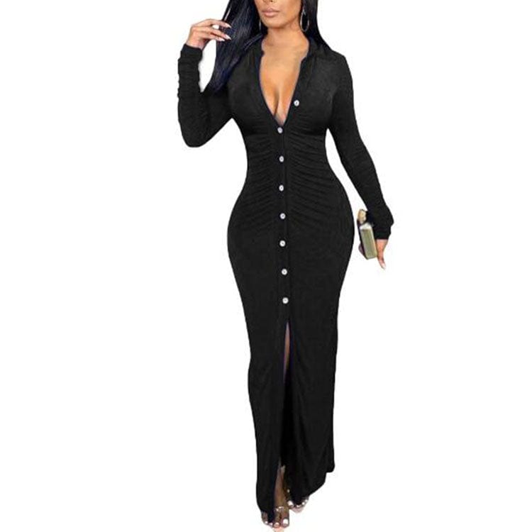 Wholesale S-3XL 2022 Fall Women Plus Size Plain Long Dresses for 2022 Women Lady Casual Long Sleeve Party Elegant Cardigan Dress