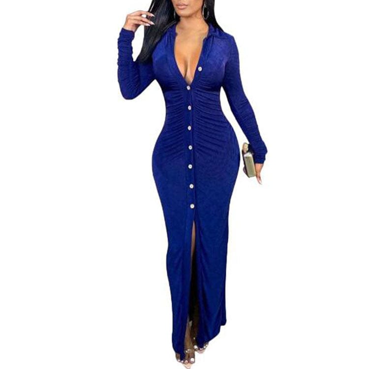 Wholesale S-3XL 2022 Fall Women Plus Size Plain Long Dresses for 2022 Women Lady Casual Long Sleeve Party Elegant Cardigan Dress