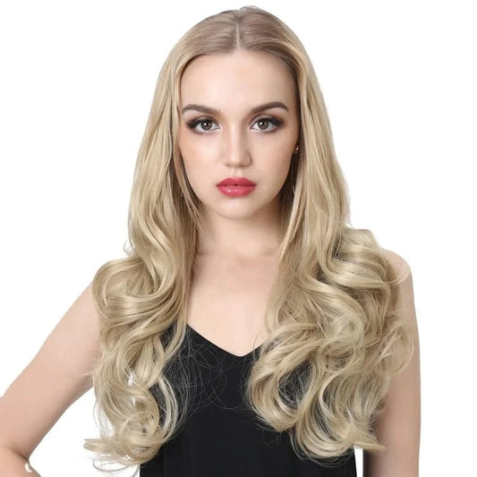 Wholesale SARLA 22'' Long Invisible Cheap Shaped Blonde U Part Synthetic Wigs Natural Hair Extensions Clip in Half Wig Curly