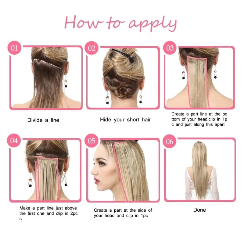 Wholesale SARLA Cheap  20''24''28'' multiple colour  Long Straight Synthetic Natural Clip in One Piece Hair Extension