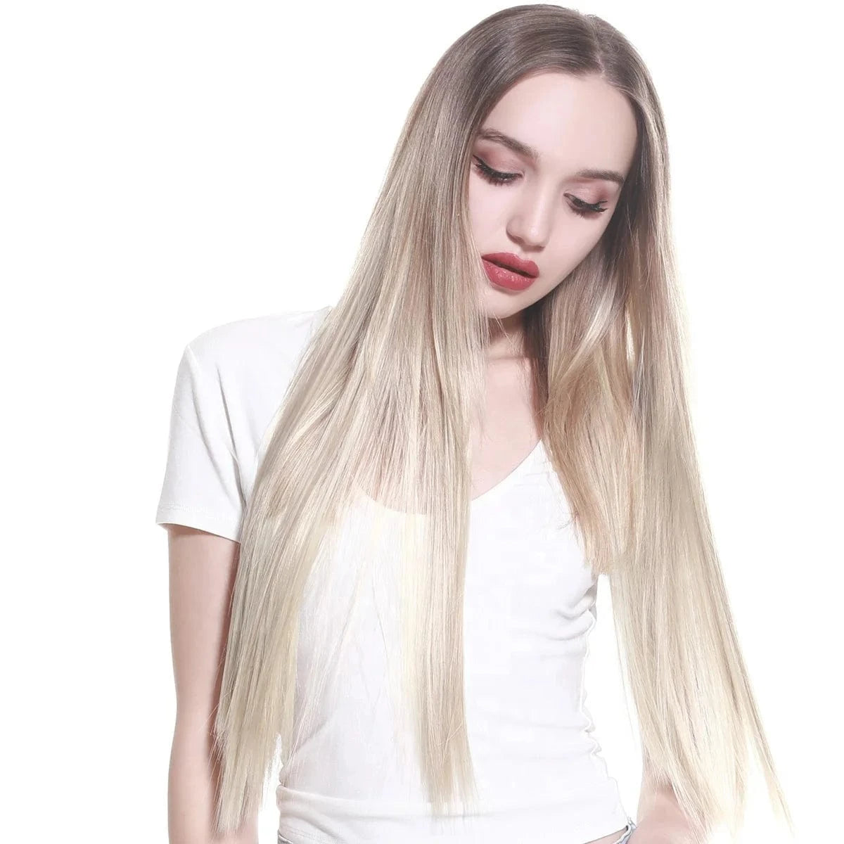 Wholesale SARLA Cheap 20''24''28'' multiple colour Long Straight Synthetic Natural Clip in One Piece Hair Extension