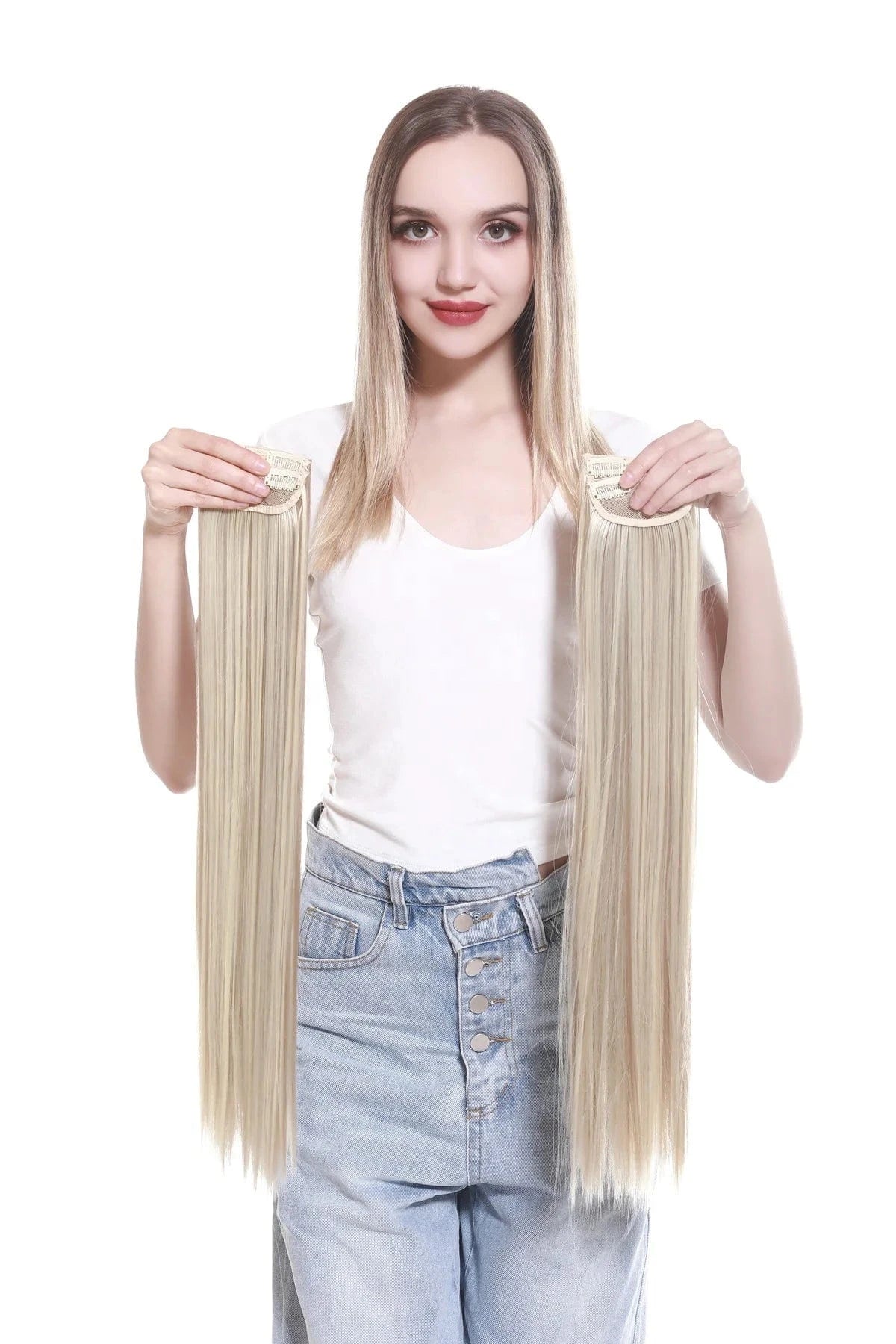 Wholesale SARLA Cheap 20''24''28'' multiple colour Long Straight Synthetic Natural Clip in One Piece Hair Extension