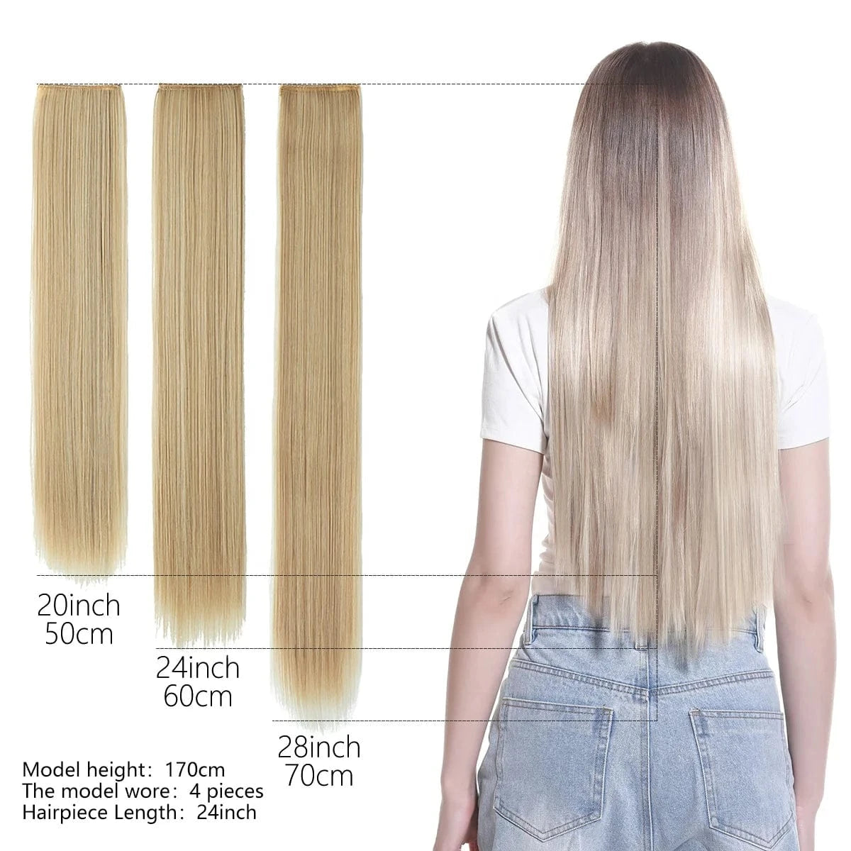 Wholesale SARLA Cheap 20''24''28'' multiple colour Long Straight Synthetic Natural Clip in One Piece Hair Extension