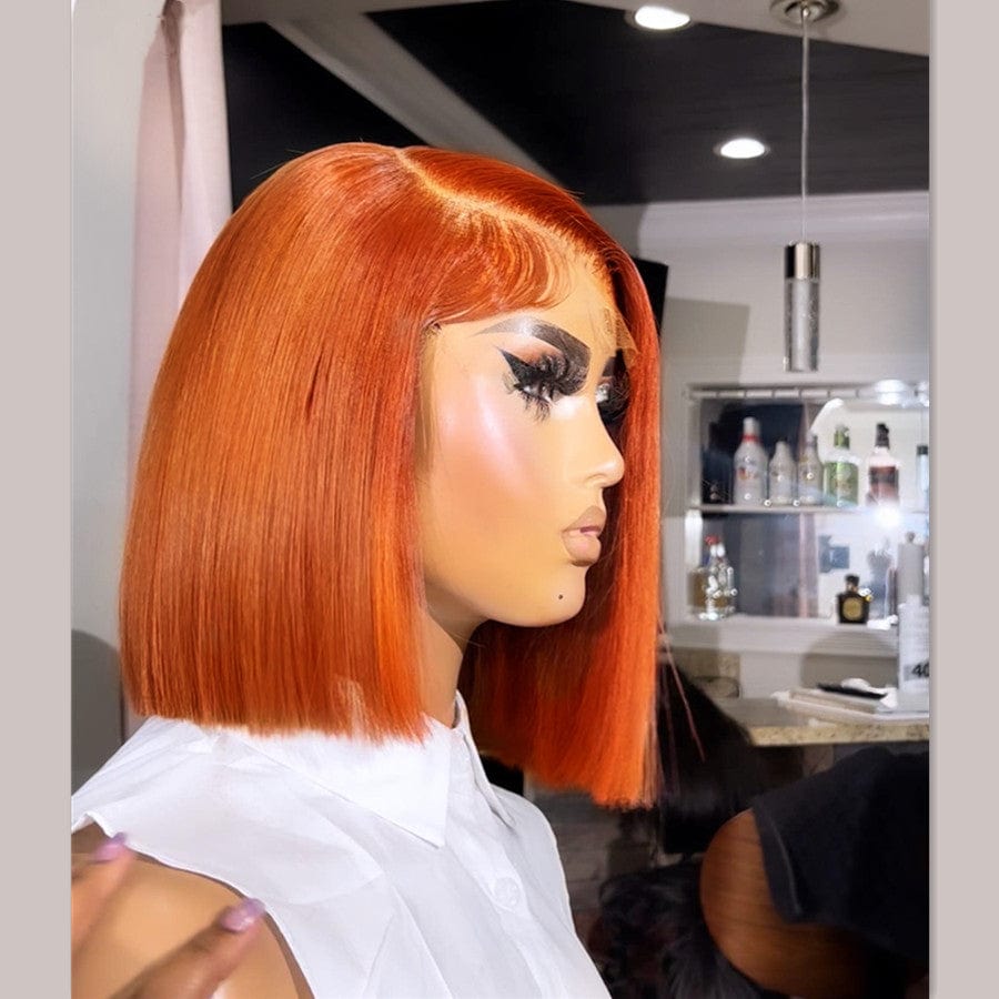 Wholesale Short Straight Bob Lace Front Wigs Orange HD Lace Frontal Human Hair Wig for Black Women