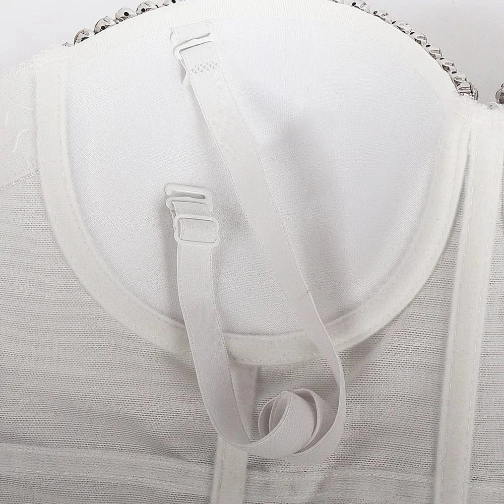 Wholesale sliver sexy white rhinestone beaded bustier women, tank top transparent fat women sexy corset bustier