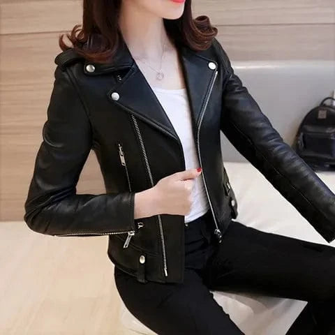 Wholesale Spring Autumn Clothing Ladies Pu Leather Women Short Slim Small Coat Motorcycle Clothing Leather Jacket