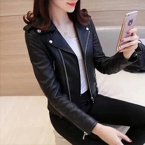 Wholesale Spring Autumn Clothing Ladies Pu Leather Women Short Slim Small Coat Motorcycle Clothing Leather Jacket