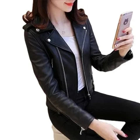 Wholesale Spring Autumn Clothing Ladies Pu Leather Women Short Slim Small Coat Motorcycle Clothing Leather Jacket