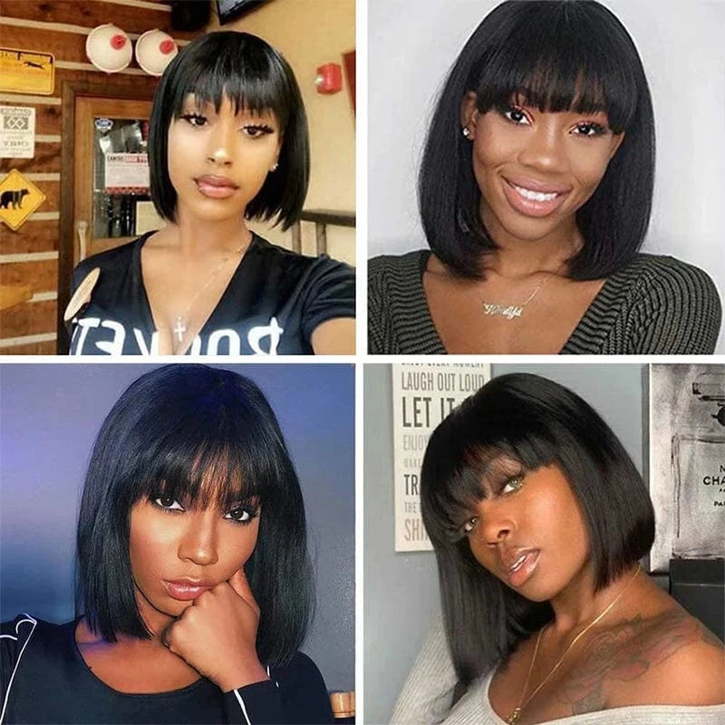 Wholesale Straight Bob Wig Brazilian Remy Hair Human Hair Wigs For Women Short Full Machine Made Wig With Bang