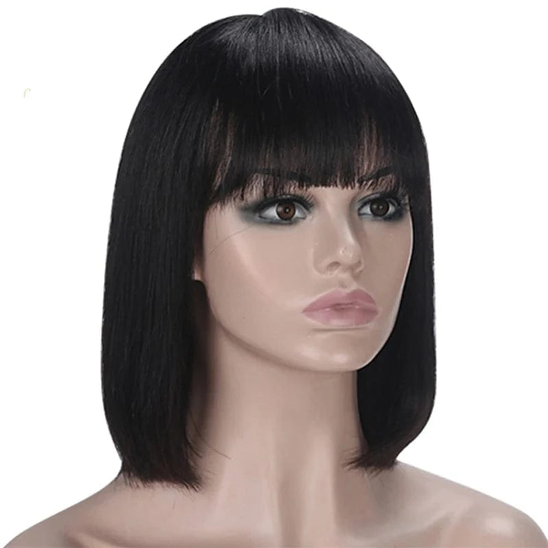Wholesale Straight Bob Wig Brazilian Remy Hair Human Hair Wigs For Women Short Full Machine Made Wig With Bang