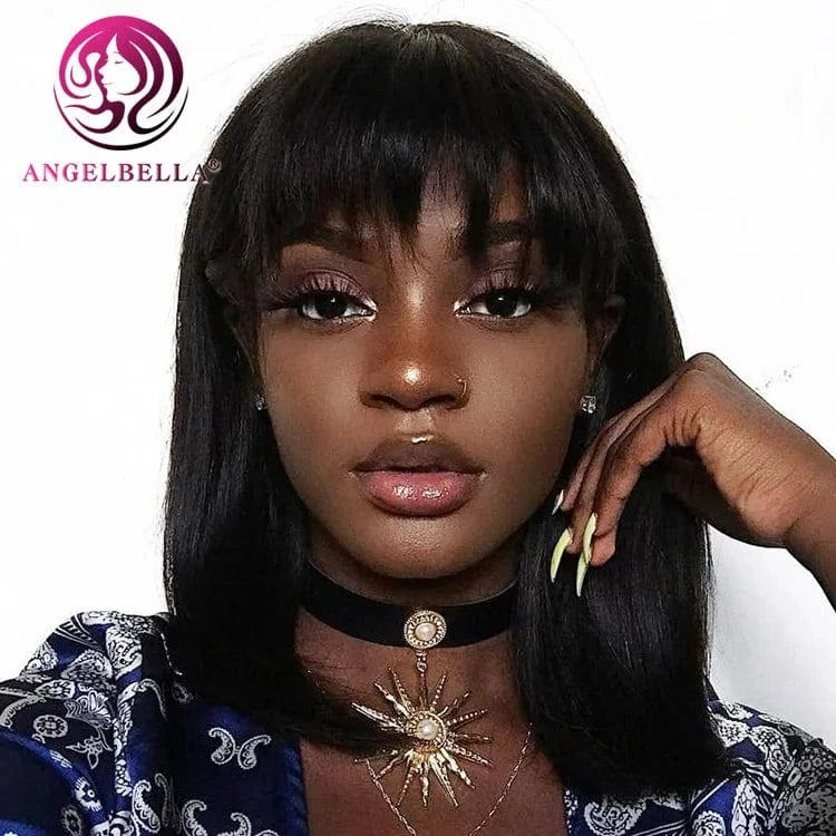 Wholesale Straight Bob Wig Brazilian Remy Hair Human Hair Wigs For Women Short Full Machine Made Wig With Bang