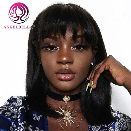 Wholesale Straight Bob Wig Brazilian Remy Hair Human Hair Wigs For Women Short Full Machine Made Wig With Bang