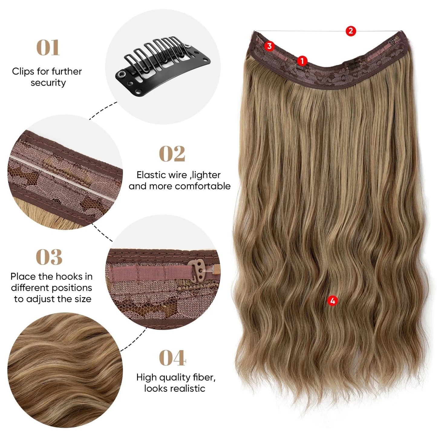 Wholesale Suppliers Synthetic Fiber Invisible Wire White Seamless Ombre Private Label Hair Extensions Pieces for White Woman