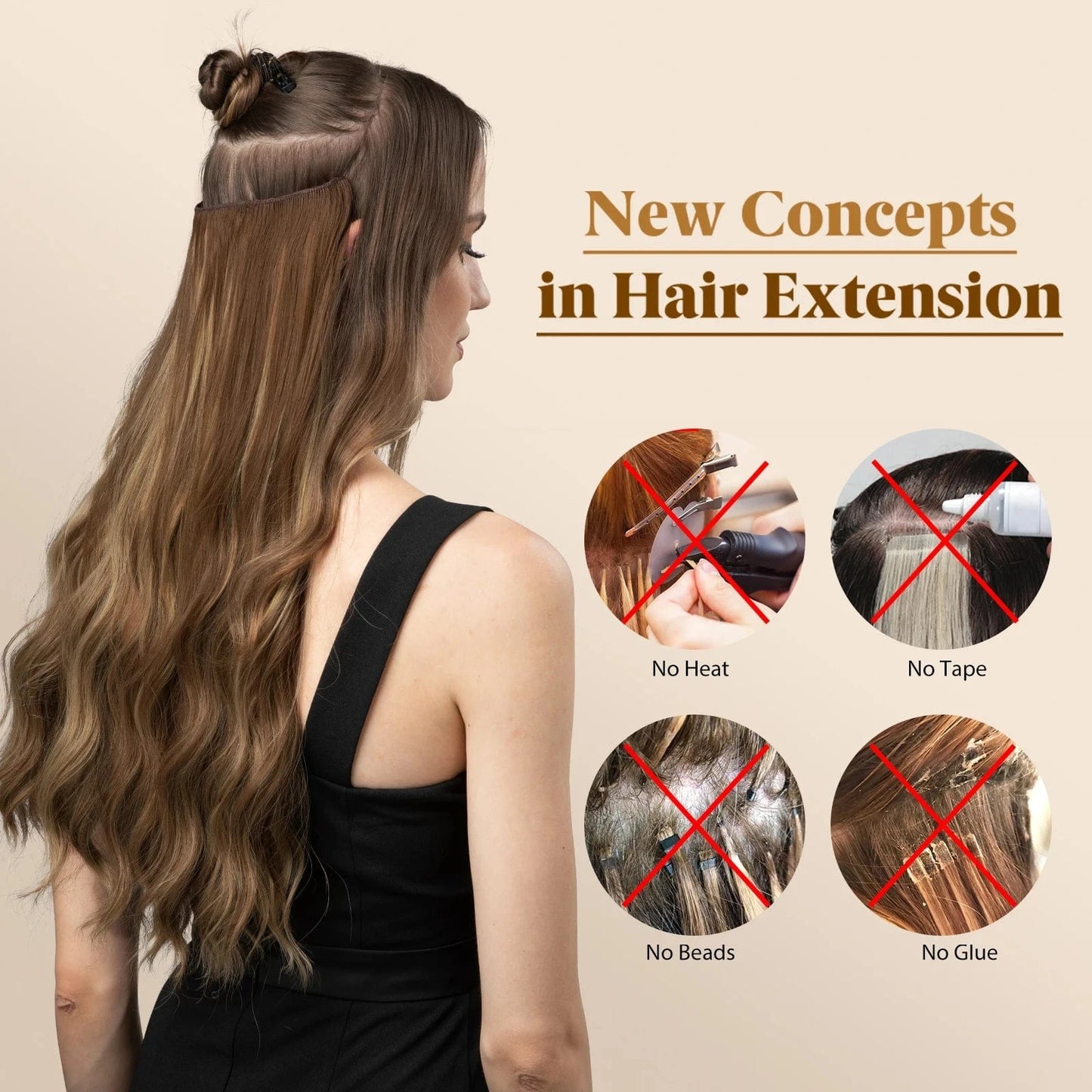 Wholesale Suppliers Synthetic Fiber Invisible Wire White Seamless Ombre Private Label Hair Extensions Pieces for White Woman