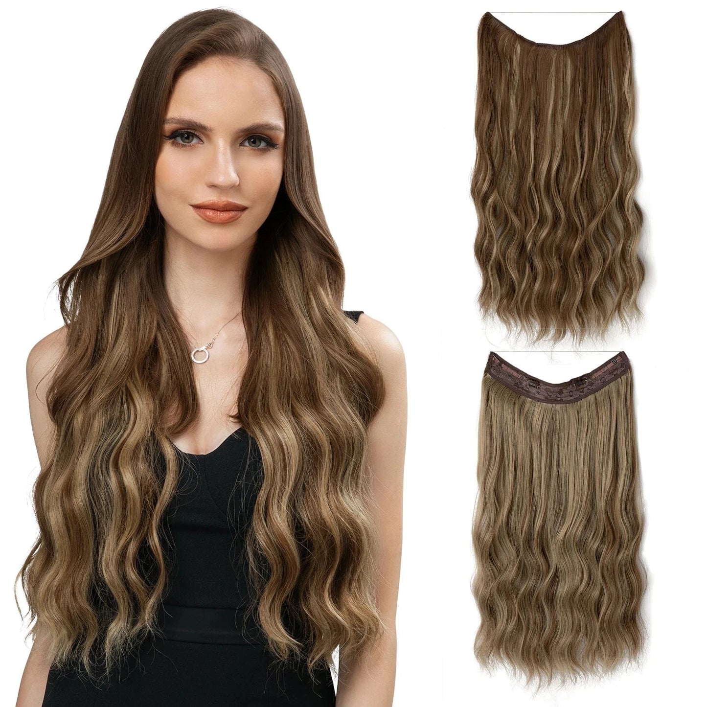 Wholesale Suppliers Synthetic Fiber Invisible Wire White Seamless Ombre Private Label Hair Extensions Pieces for White Woman