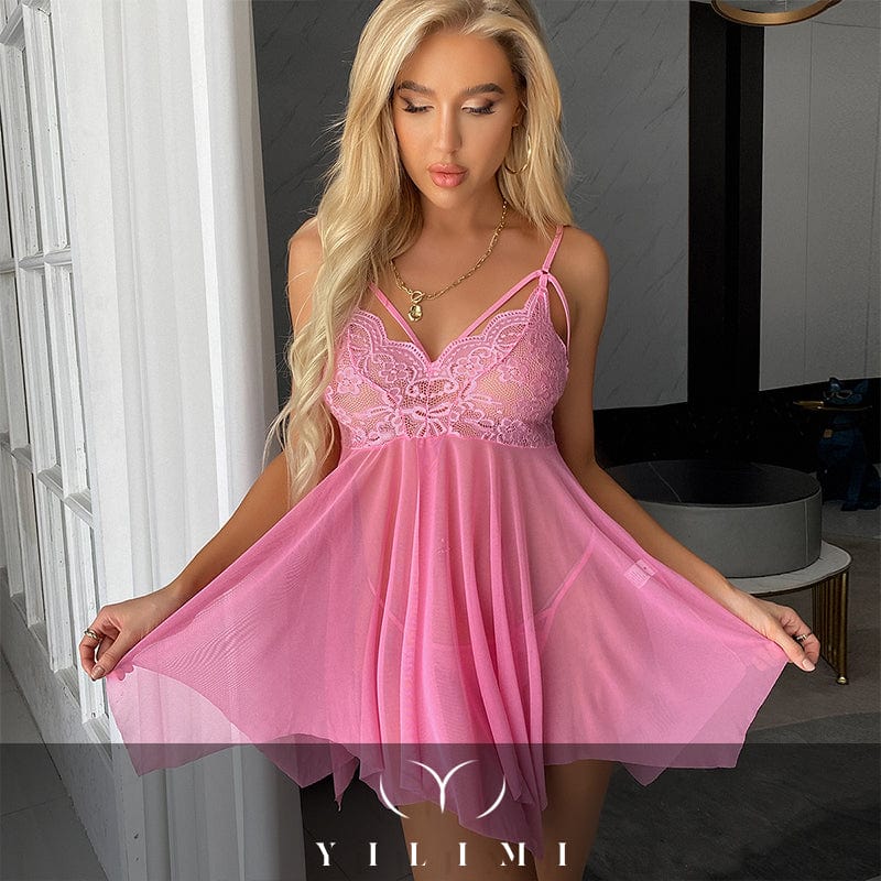 Wholesale valentines day sexy pajamas lace sexy women babydoll lingerie plus size Sleep dress