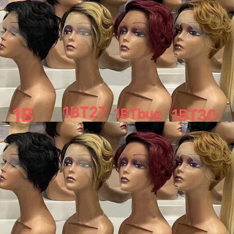 Wholesale Vendors 10A Virgin Cut Short Bob Lace Frontal Pixie Curls Wig 99j Red Color Pre Plucked Lace Front Human Hair Wigs