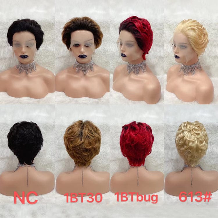 Wholesale Vendors 10A Virgin Cut Short Bob Lace Frontal Pixie Curls Wig 99j Red Color Pre Plucked Lace Front Human Hair Wigs