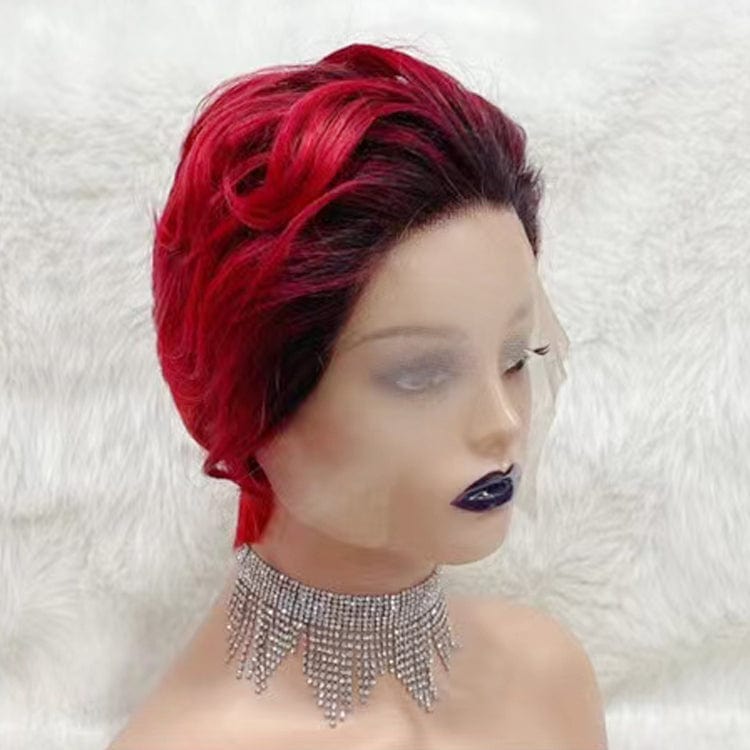 Wholesale Vendors 10A Virgin Cut Short Bob Lace Frontal Pixie Curls Wig 99j Red Color Pre Plucked Lace Front Human Hair Wigs