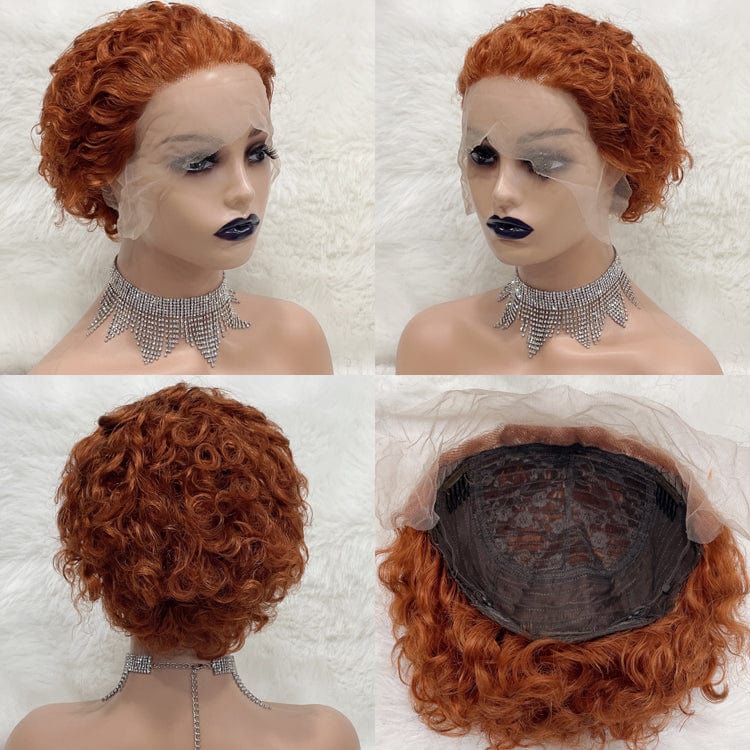 Wholesale Vendors 10A Virgin Cut Short Bob Lace Frontal Pixie Curls Wig 99j Red Color Pre Plucked Lace Front Human Hair Wigs