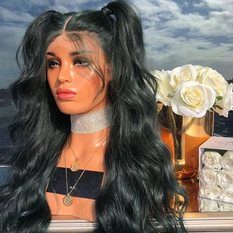 Wholesale Virgin Dark Green Color Brazilian Human Hair Body Wave 13*4 Lace Front Wigs For Black Women