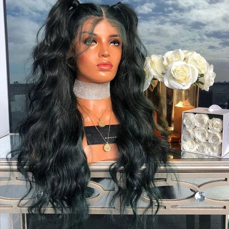 Wholesale Virgin Dark Green Color Brazilian Human Hair Body Wave 13*4 Lace Front Wigs For Black Women