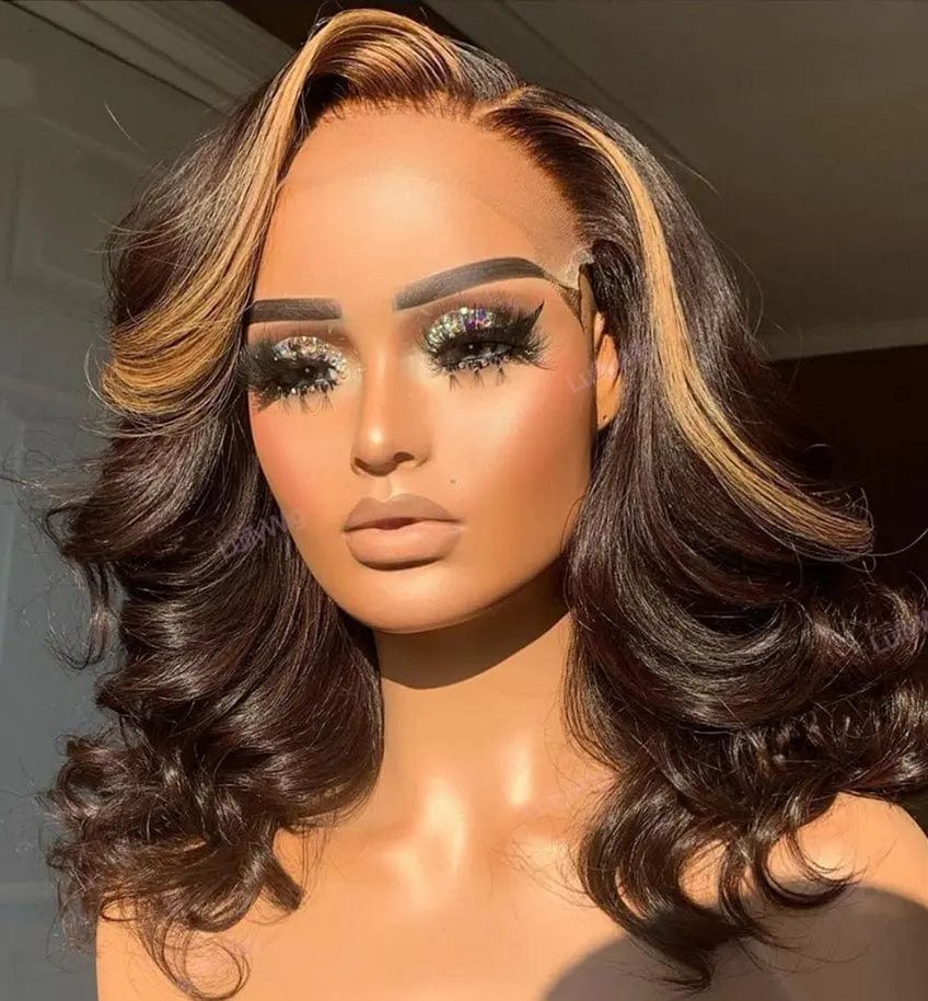 Wholesale Wavy Bob Wigs Highlight Honey Brown Brazilian Human Hair 13*4 Lace Front Wigs
