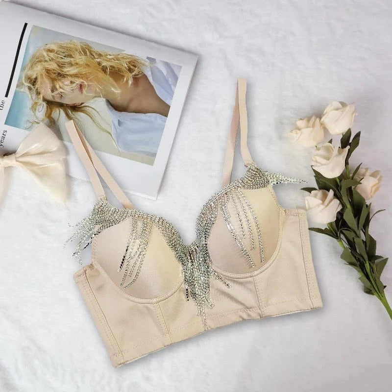 Wholesale web celebrity hot selling customized bright diamond punk style underwear women sexy corset top bustier