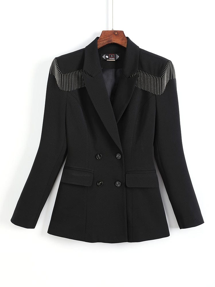 Wholesale White 2 Piece OEM Tassel Suit Set for Women Business Office Lady Work Wear Solid Double Breasted Flare Pant Suits