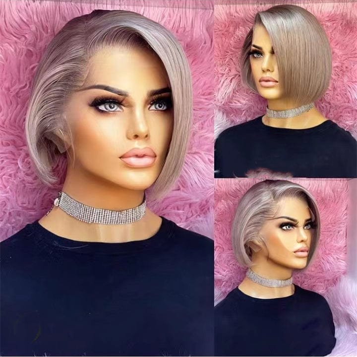 Wholesale Wig Supplier Ombre Burgundy Color Pixie Curly Cut Bob Virgin Cuticle Aligned Human Hair Transparent HD Lace Front Wigs