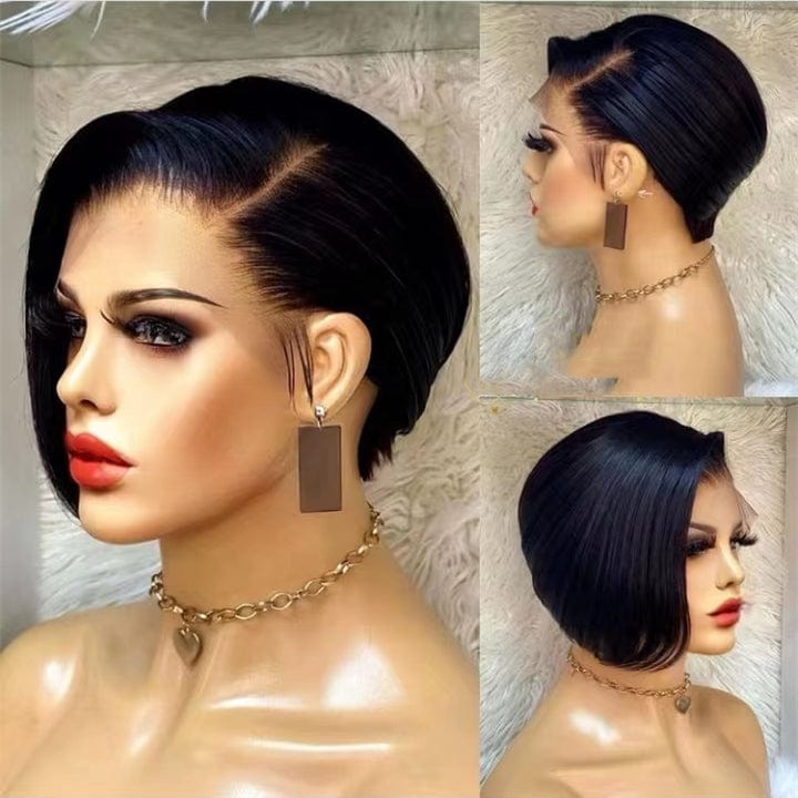 Wholesale Wig Supplier Ombre Burgundy Color Pixie Curly Cut Bob Virgin Cuticle Aligned Human Hair Transparent HD Lace Front Wigs