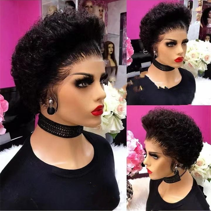 Wholesale Wig Supplier Ombre Burgundy Color Pixie Curly Cut Bob Virgin Cuticle Aligned Human Hair Transparent HD Lace Front Wigs