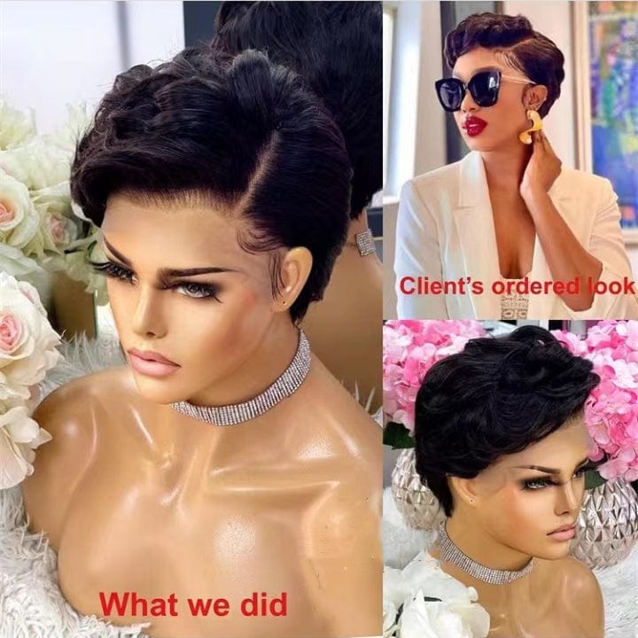 Wholesale Wig Supplier Ombre Burgundy Color Pixie Curly Cut Bob Virgin Cuticle Aligned Human Hair Transparent HD Lace Front Wigs