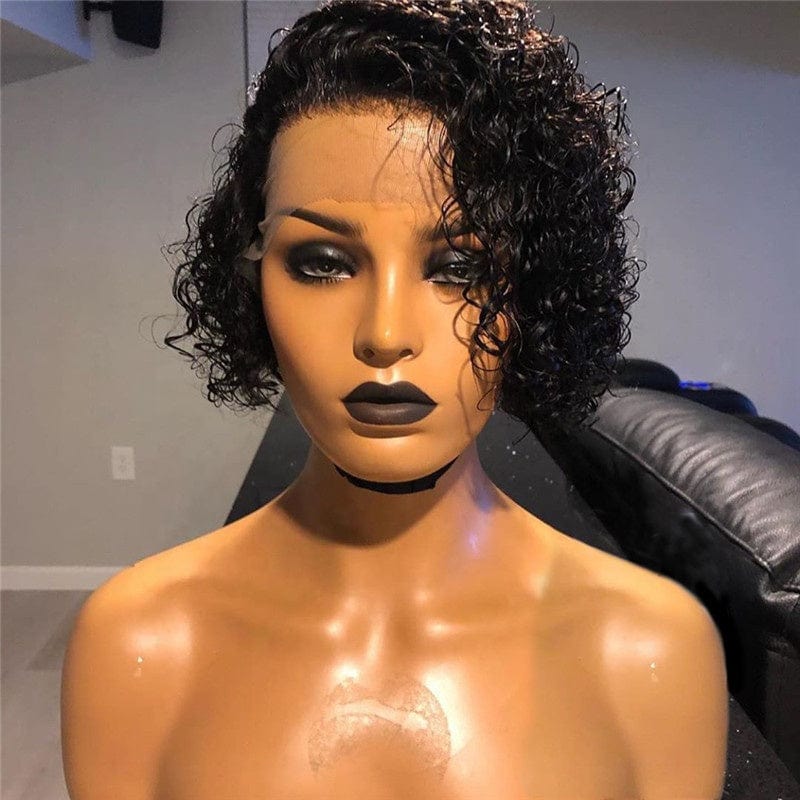 Wholesale Wig Supplier Ombre Burgundy Color Pixie Curly Cut Bob Virgin Cuticle Aligned Human Hair Transparent HD Lace Front Wigs