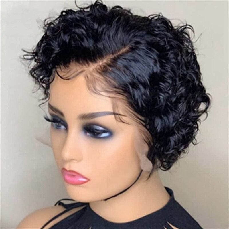 Wholesale Wig Supplier Ombre Burgundy Color Pixie Curly Cut Bob Virgin Cuticle Aligned Human Hair Transparent HD Lace Front Wigs