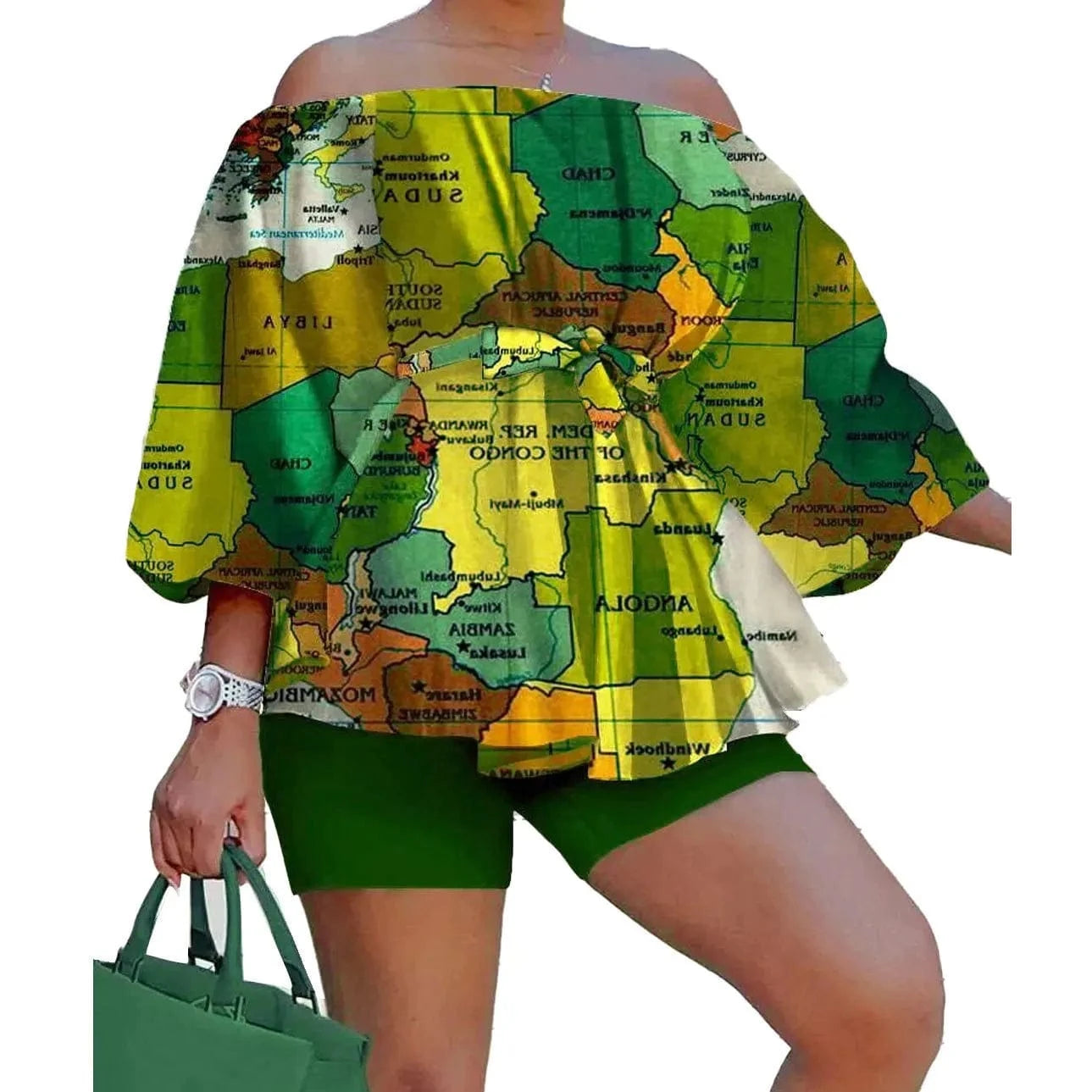 Wholesale Women Plus Size T-shirts Printed Off-neck Belted Top and Shorts Set Women's Summer Casual Two Pieces Set