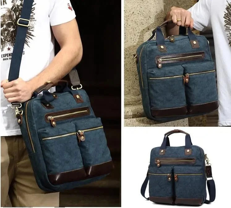 Wholesale Work Satchel Messenger Bag Wax Canvas 14 Inch Laptop Commuting Shoulder Bag Water Resistant Briefcase