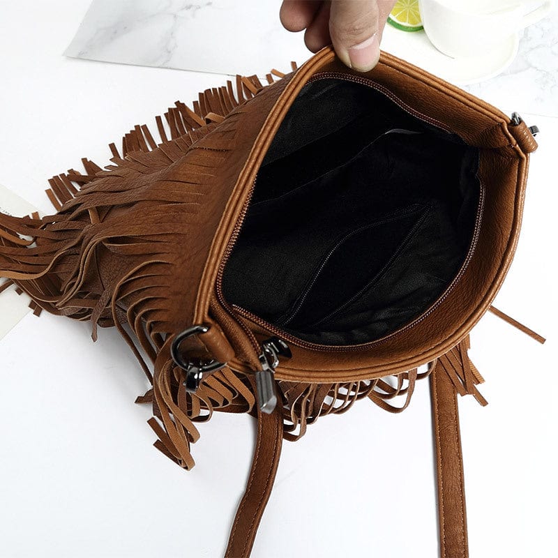Wholesale Zipper Vintage Women Fringe Tassel Crossbody Bag Faux Vegan PU Leather Shoulder tassel bag