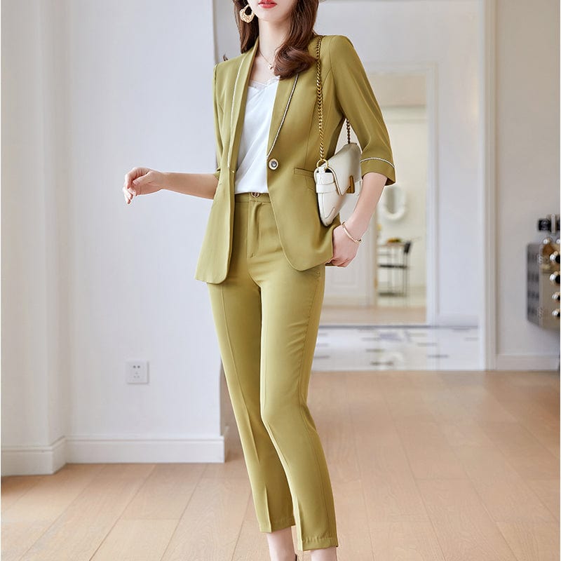 Wholesaler 2 Piece Suit Set for Women Elegant Pant Suits Half Sleeve Blazer Business Office Lady Work Wear White Women Suits
