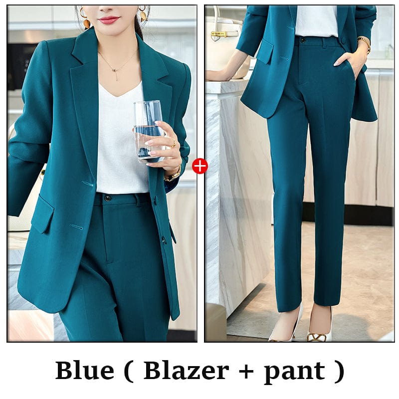 Wholesaler 2 Pieces Suit Set Formal Pant Suit Uniform Designs for Women Business Office Lady Fashion Blazer Work Wear Suits
