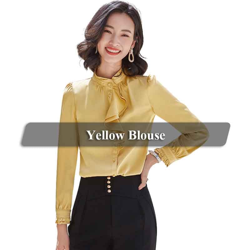 Wholesaler fashion Ruffles shirt women Stand Collar long sleeve blouse office ladies formal Loose plus size tops