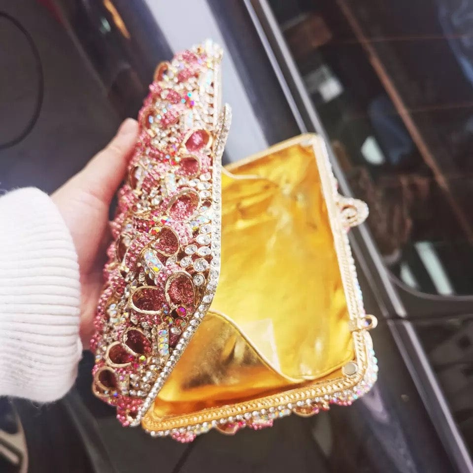 Wholesales Elegant Luxury Crystal Small Bow Flower Clutch Bag Wedding Purse Women Rhinestone Party Handbag