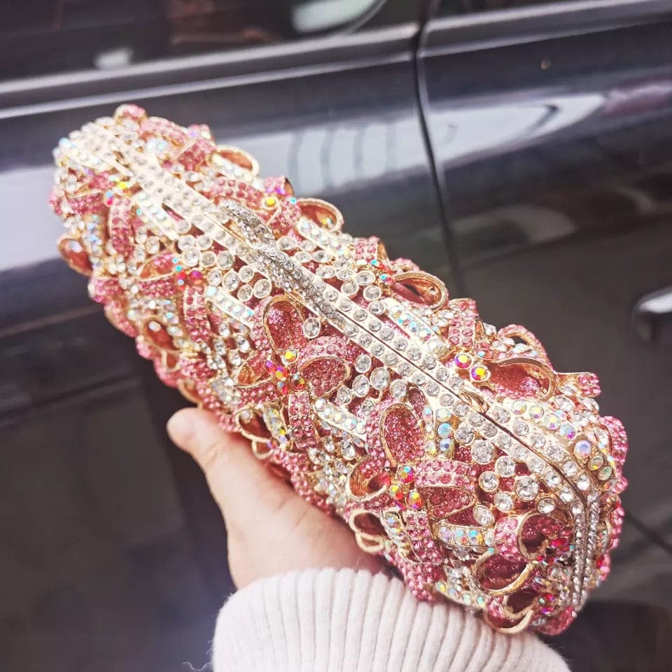 Wholesales Elegant Luxury Crystal Small Bow Flower Clutch Bag Wedding Purse Women Rhinestone Party Handbag